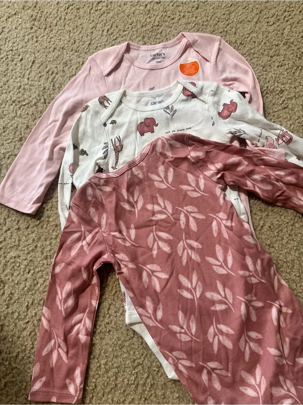 Carter's Pink, Mauve & White Long-Sleeve Baby Bodysuit 3-Pack